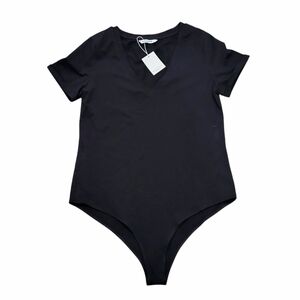 New Mango pop Bodysuit Short Sleeve Black Top‎ Womens Large One Piece Balletcore